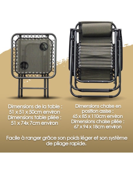 Lot de 2 chaises longues + table pliable
