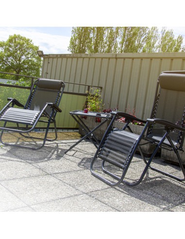 Lot de 2 chaises longues + table pliable