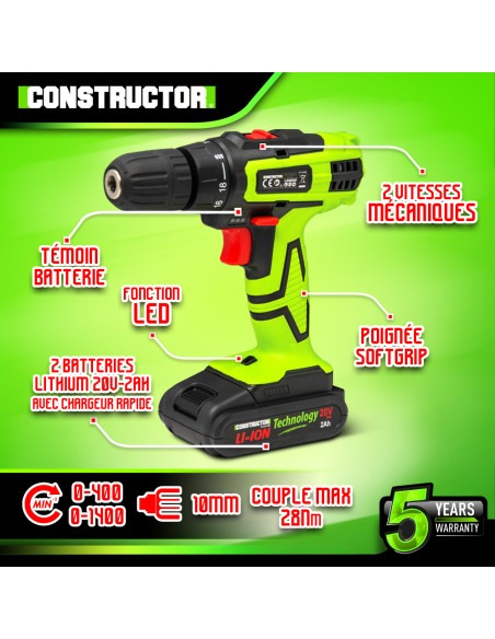 Perceuse visseuse 20V lithium-2 batteries - Chargeur rapide -