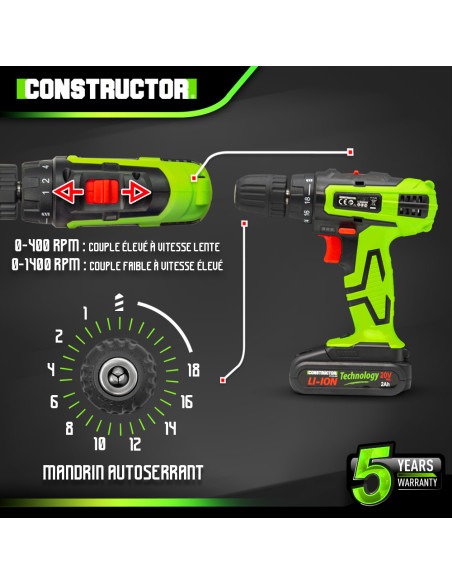 Perceuse visseuse 20V lithium-2 batteries - Chargeur rapide -