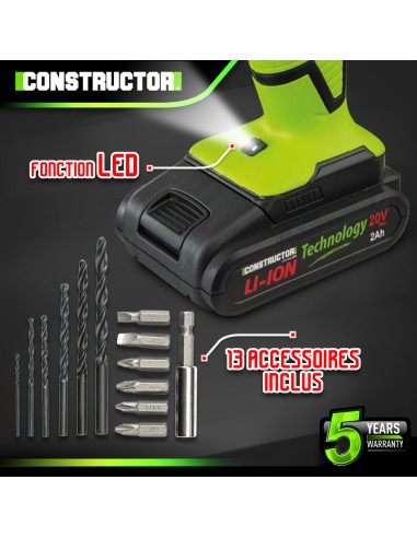 Perceuse visseuse 20V lithium-2 batteries - Chargeur rapide -
