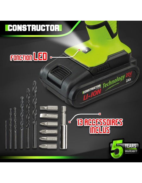 Perceuse visseuse 20V lithium-2 batteries - Chargeur rapide -