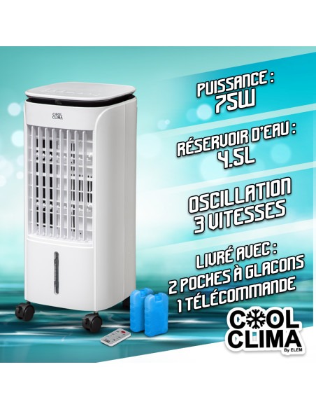Rafraichisseur d air 75 W - 4.5L avec télécommande