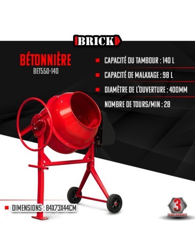 Bétonnière 550w - 140L - Brick