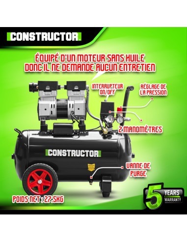 Compresseur 750W - 50L silencieux - 8 bars - Constructor