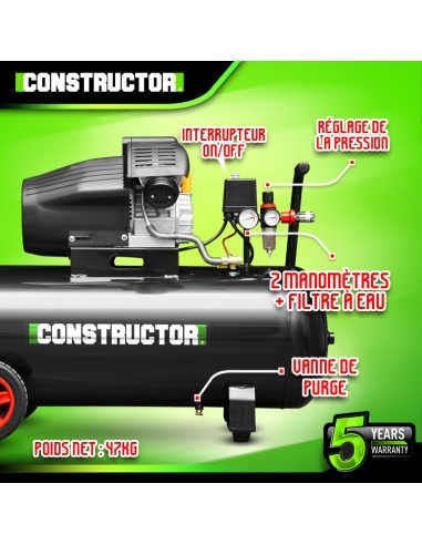 Compresseur à huile 100L bicylindre - 8 bars - 2.2Kw -