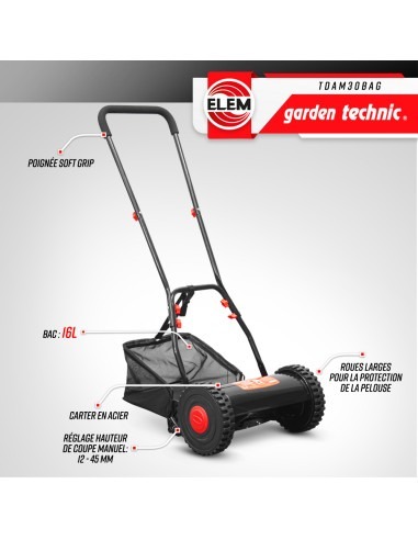 Tondeuse à main 30cm - Elem Garden Technic