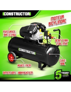 Compresseur à huile 100L+5 accessoires -Constructo 2