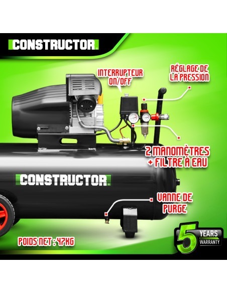 Compresseur à huile 100L+5 accessoires -Constructo