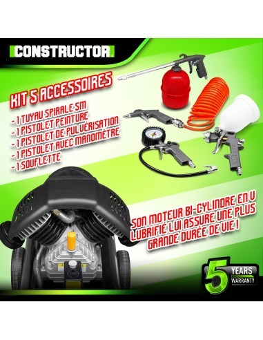 Compresseur à huile 100L+5 accessoires -Constructo