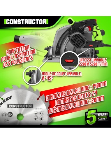 Scie circulaire plongeante 1400W avec rail de guidage - Lame