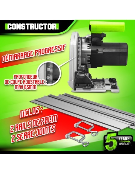 Scie circulaire plongeante 1400W avec rail de guidage - Lame