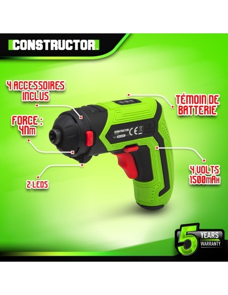 Tournevis rechargeable 4V lithium + accessoires - 4Nm - Coffret