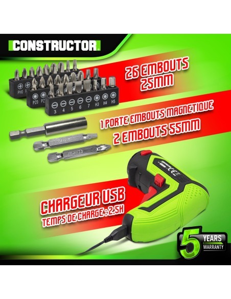 Tournevis rechargeable 4V lithium + accessoires - 4Nm - Coffret