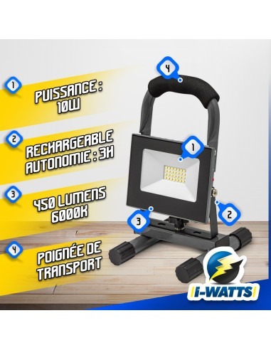 Projecteur led rechargeable 10W - I-Watts