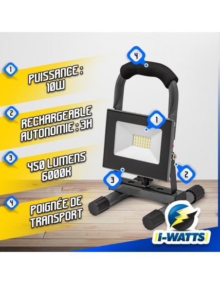 Projecteur led rechargeable 10W - I-Watts