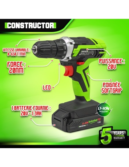 Perceuse visseuse 20V lithium - Vitesse variable - Mandrin auto