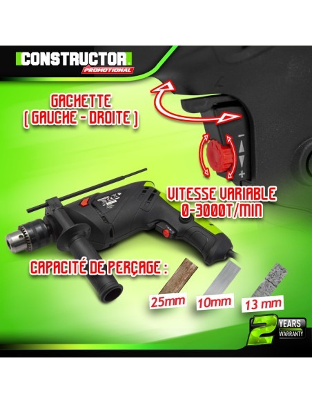 Perceuse percussion filaire 500W - mandrin à clé