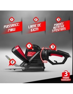 Taille haies électrique 710W - Lame 61cm - Poignée arrière 2