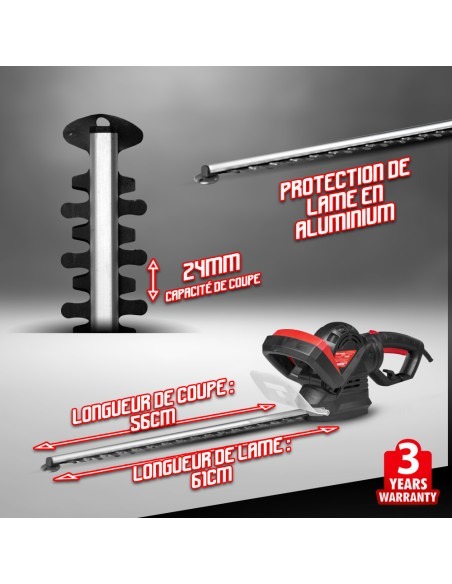 Taille haies électrique 710W - Lame 61cm - Poignée arrière