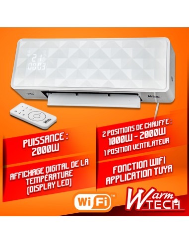 Radiateur céramique mural 2000W avec télécommande et connexion