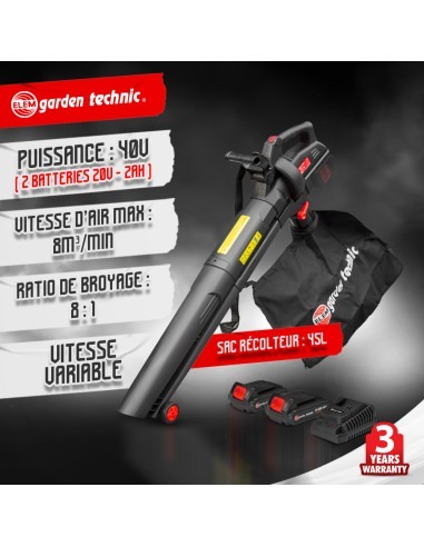 Aspirateur souffleur broyeur rechargeable 2x20V livré avec