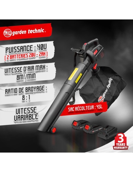 Aspirateur souffleur broyeur rechargeable 2x20V livré avec