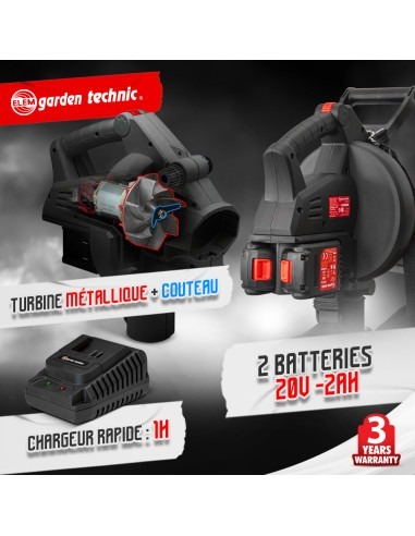 Aspirateur souffleur broyeur rechargeable 2x20V livré avec