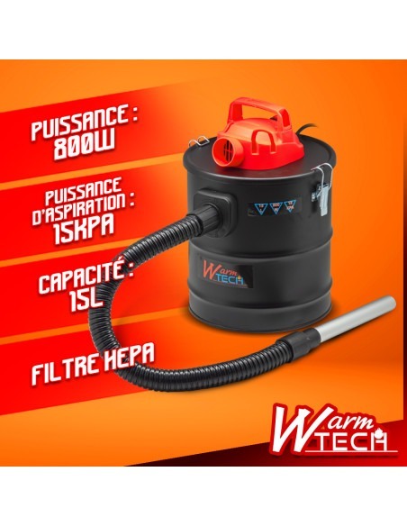 Vide cendres 800W - 15L - 15Kpa avec soufflerie - Filtre Hepa -