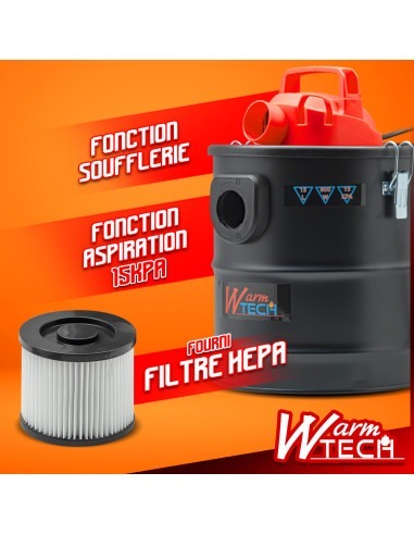Vide cendres 800W - 15L - 15Kpa avec soufflerie - Filtre Hepa -