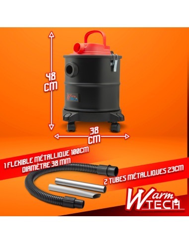 Vide cendres 1200W - 20L - 17Kpa avec soufflerie et roues -