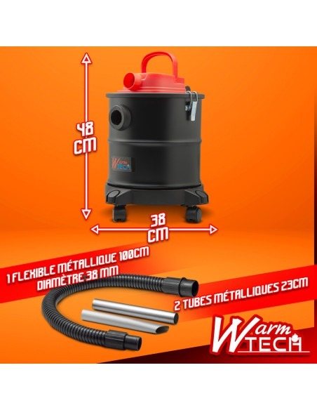 Vide cendres 1200W - 20L - 17Kpa avec soufflerie et roues -