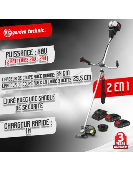 Débroussailleuse rechargeable 40V (2x20V) livrée avec batteries