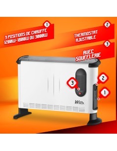 Convecteur électrique mobile 3000W avec soufflerie - 3 2