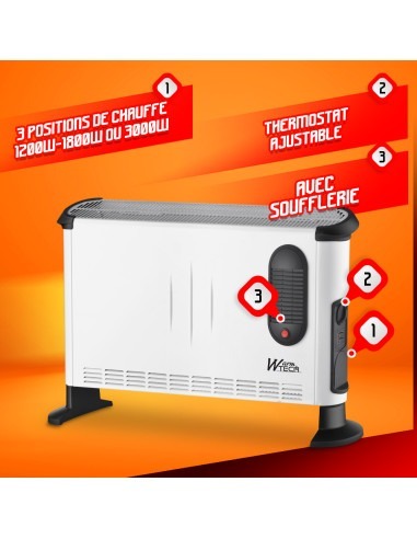 Convecteur électrique mobile 3000W avec soufflerie - 3