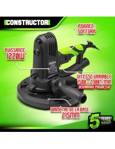 Ponceuse plâtre 1220W - 225mm avec sac récupérateur et 8 2
