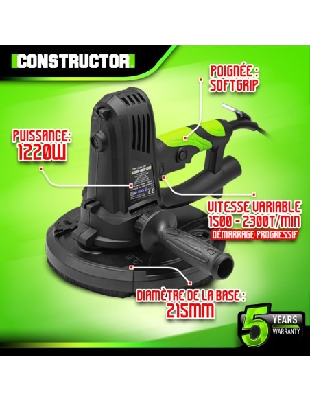 Ponceuse plâtre 1220W - 225mm avec sac récupérateur et 8