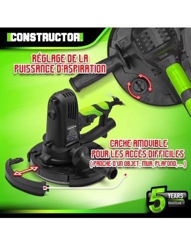 Ponceuse plâtre 1220W - 225mm avec sac récupérateur et 8