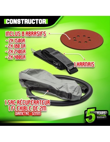 Ponceuse plâtre 1220W - 225mm avec sac récupérateur et 8