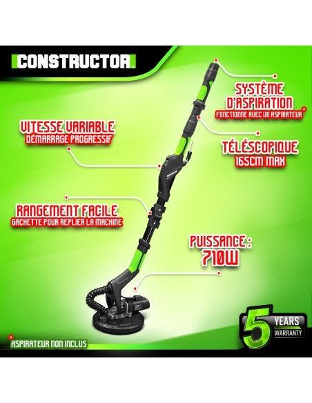 Ponceuse murs et plafonds 710W - 225mm avec vitesse variable et