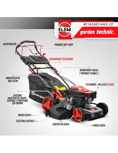 Tondeuse thermique autotractée 144.3cc - 46cm avec démarrage