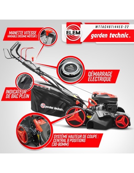 Tondeuse thermique autotractée 144.3cc - 46cm avec démarrage