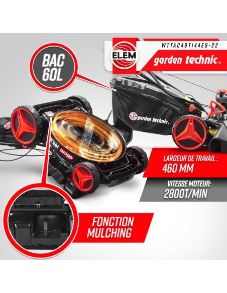 Tondeuse thermique autotractée 144.3cc - 46cm avec démarrage