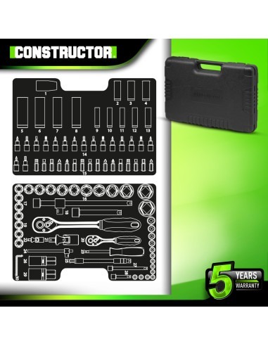 Coffre à douilles 94 pcs Chrome Vanadium - Constructor