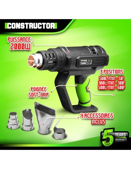 Décapeur thermique 2000W livré en coffret avec 4 accessoires -