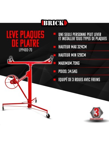 Lève plaques de plâtre - Poids max 70kg - Brick