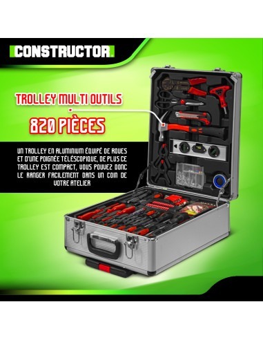 Trolley multi outils 820pcs avec poignée téléscopique -