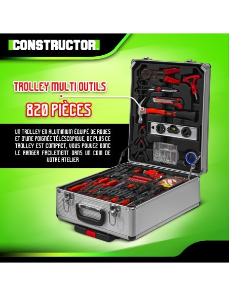 Trolley multi outils 820pcs avec poignée téléscopique -