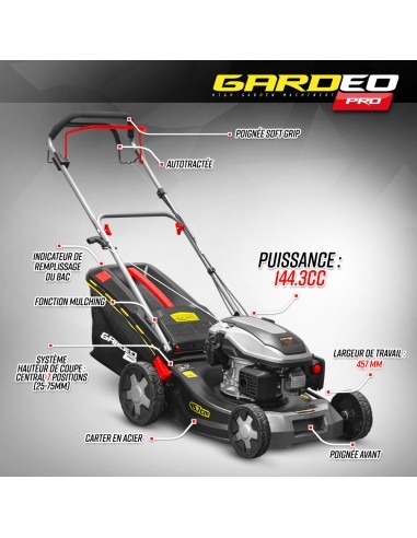Tondeuse thermique autotractée 144.3cc - 46cm livrée avec 2