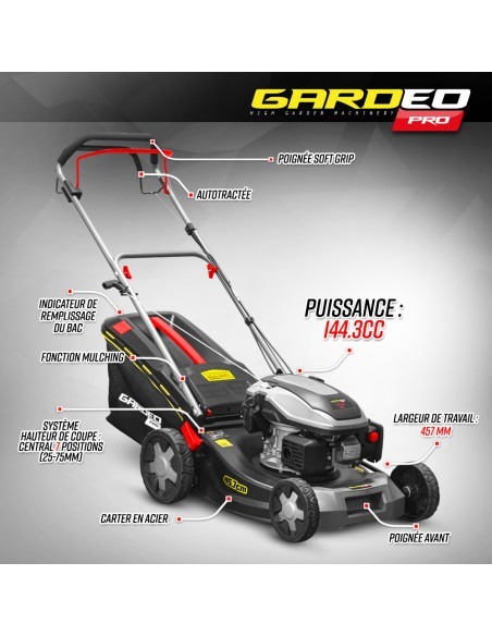 Tondeuse thermique autotractée 144.3cc - 46cm livrée avec 2